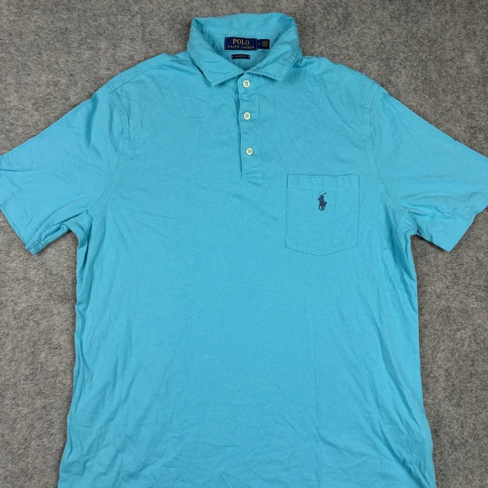 Polo Ralph Lauren Polo Shirt Mens Medium Blue Classic Fit Pocket Short Sleeve